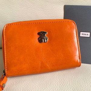 TOUS orange leather wallet - Brand NEW with box